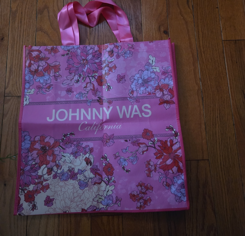 Johnny Was Pink Floral Tote with Satin Ribbon Handles